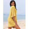 image:imageEkouaer Womens Swimsuit Cover Up 34 Bell Sleeve Beachwear Coverups Deep VNeck Bikini Beach Dress S3XLYellow
