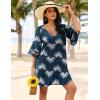 image:imageEkouaer Womens Swimsuit Cover Up 34 Bell Sleeve Beachwear Coverups Deep VNeck Bikini Beach Dress S3XLZ Dusty Blue Floral Print