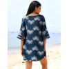 image:imageEkouaer Womens Swimsuit Cover Up 34 Bell Sleeve Beachwear Coverups Deep VNeck Bikini Beach Dress S3XLZ Dusty Blue Floral Print