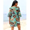 image:imageEkouaer Womens Swimsuit Cover Up 34 Bell Sleeve Beachwear Coverups Deep VNeck Bikini Beach Dress S3XLZ Green Tropical Print