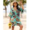 image:imageEkouaer Womens Swimsuit Cover Up 34 Bell Sleeve Beachwear Coverups Deep VNeck Bikini Beach Dress S3XLZ Green Tropical Print