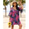image:imageEkouaer Womens Swimsuit Cover Up 34 Bell Sleeve Beachwear Coverups Deep VNeck Bikini Beach Dress S3XLZ Hot Pink Palm Leaf