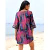 image:imageEkouaer Womens Swimsuit Cover Up 34 Bell Sleeve Beachwear Coverups Deep VNeck Bikini Beach Dress S3XLZ Hot Pink Palm Leaf
