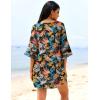 image:imageEkouaer Womens Swimsuit Cover Up 34 Bell Sleeve Beachwear Coverups Deep VNeck Bikini Beach Dress S3XLZ Tropical Plumeria Print