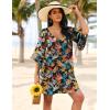 image:imageEkouaer Womens Swimsuit Cover Up 34 Bell Sleeve Beachwear Coverups Deep VNeck Bikini Beach Dress S3XLZ Tropical Plumeria Print