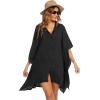 image:imageEkouaer Womens Swimsuit Cover Up 34 Sleeve Beachwear Bikini Coverups Button Down Oversized Cover Up Shirt S3XLBlack