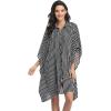 image:imageEkouaer Womens Swimsuit Cover Up 34 Sleeve Beachwear Bikini Coverups Button Down Oversized Cover Up Shirt S3XLBlack Stripe