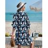 image:imageEkouaer Womens Swimsuit Cover Up 34 Sleeve Beachwear Bikini Coverups Button Down Oversized Cover Up Shirt S3XLDark Blue White Floral