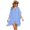 image:imageEkouaer Womens Swimsuit Cover Up 34 Sleeve Beachwear Bikini Coverups Button Down Oversized Cover Up Shirt S3XLLight Blue