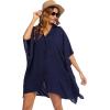 image:imageEkouaer Womens Swimsuit Cover Up 34 Sleeve Beachwear Bikini Coverups Button Down Oversized Cover Up Shirt S3XLNavy Blue