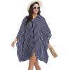 image:imageEkouaer Womens Swimsuit Cover Up 34 Sleeve Beachwear Bikini Coverups Button Down Oversized Cover Up Shirt S3XLNavy Blue Stripe