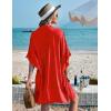 image:imageEkouaer Womens Swimsuit Cover Up 34 Sleeve Beachwear Bikini Coverups Button Down Oversized Cover Up Shirt S3XLRed