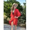 image:imageEkouaer Womens Swimsuit Cover Up 34 Sleeve Beachwear Bikini Coverups Button Down Oversized Cover Up Shirt S3XLRed