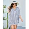 image:imageEkouaer Womens Swimsuit Cover Up 34 Sleeve Beachwear Bikini Coverups Button Down Oversized Cover Up Shirt S3XLWhite Stripe