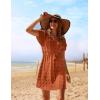 image:imageEkouaer Womens Swimsuit Cover Up Swiss Dots Chiffon Bikini Beachwear Flowy Pom Pom CoverupsAcaramel