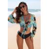 image:imageEkouaer Womens Swimsuit Cover Ups Tie Front Long Sleeve Top Kimono for Women Bikini Shirt Summer CardiganGreen Leaves