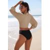 image:imageEkouaer Womens Swimsuit Cover Ups Tie Front Long Sleeve Top Kimono for Women Bikini Shirt Summer CardiganKhaki