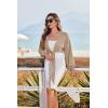 image:imageEkouaer Womens Swimsuit Cover Ups Tie Front Long Sleeve Top Kimono for Women Bikini Shirt Summer CardiganKhaki