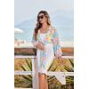 image:imageEkouaer Womens Swimsuit Cover Ups Tie Front Long Sleeve Top Kimono for Women Bikini Shirt Summer CardiganMulticolor Leaves