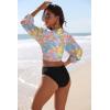 image:imageEkouaer Womens Swimsuit Cover Ups Tie Front Long Sleeve Top Kimono for Women Bikini Shirt Summer CardiganMulticolor Leaves