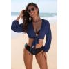 image:imageEkouaer Womens Swimsuit Cover Ups Tie Front Long Sleeve Top Kimono for Women Bikini Shirt Summer CardiganNavy Blue