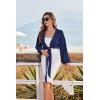 image:imageEkouaer Womens Swimsuit Cover Ups Tie Front Long Sleeve Top Kimono for Women Bikini Shirt Summer CardiganNavy Blue