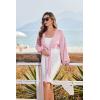 image:imageEkouaer Womens Swimsuit Cover Ups Tie Front Long Sleeve Top Kimono for Women Bikini Shirt Summer CardiganPink
