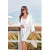 image:imageEkouaer Womens Swimsuit Cover Ups Tie Front Long Sleeve Top Kimono for Women Bikini Shirt Summer CardiganWhite