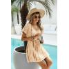 image:imageEkouaer Womens Swimsuit Coverup Short Sleeve Beach Cover Up Dress V Neck Bikini BeachwearApricot Brown Tie Dye