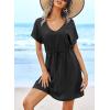 image:imageEkouaer Womens Swimsuit Coverup Short Sleeve Beach Cover Up Dress V Neck Bikini BeachwearBlack
