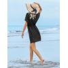 image:imageEkouaer Womens Swimsuit Coverup Short Sleeve Beach Cover Up Dress V Neck Bikini BeachwearBlack