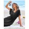 image:imageEkouaer Womens Swimsuit Coverup Short Sleeve Beach Cover Up Dress V Neck Bikini BeachwearBlack
