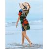 image:imageEkouaer Womens Swimsuit Coverup Short Sleeve Beach Cover Up Dress V Neck Bikini BeachwearBlack Leaf01