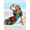 image:imageEkouaer Womens Swimsuit Coverup Short Sleeve Beach Cover Up Dress V Neck Bikini BeachwearBlack Leaf01