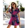 image:imageEkouaer Womens Swimsuit Coverup Short Sleeve Beach Cover Up Dress V Neck Bikini BeachwearBlack Palm Leaf01