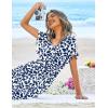 image:imageEkouaer Womens Swimsuit Coverup Short Sleeve Beach Cover Up Dress V Neck Bikini BeachwearBlue Leaf Print01