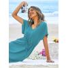 image:imageEkouaer Womens Swimsuit Coverup Short Sleeve Beach Cover Up Dress V Neck Bikini BeachwearDark Peacock Blue01