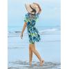 image:imageEkouaer Womens Swimsuit Coverup Short Sleeve Beach Cover Up Dress V Neck Bikini BeachwearGreen Watercolor Flowers01