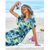image:imageEkouaer Womens Swimsuit Coverup Short Sleeve Beach Cover Up Dress V Neck Bikini BeachwearGreen Watercolor Flowers01
