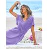 image:imageEkouaer Womens Swimsuit Coverup Short Sleeve Beach Cover Up Dress V Neck Bikini BeachwearLavender01
