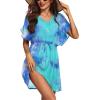 image:imageEkouaer Womens Swimsuit Coverup Short Sleeve Beach Cover Up Dress V Neck Bikini BeachwearMarine Tie Dye01