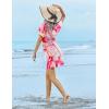 image:imageEkouaer Womens Swimsuit Coverup Short Sleeve Beach Cover Up Dress V Neck Bikini BeachwearPink Stitching Print
