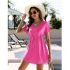 image:imageEkouaer Womens Swimsuit Coverup Short Sleeve Beach Cover Up Dress V Neck Bikini BeachwearRose Red