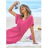 image:imageEkouaer Womens Swimsuit Coverup Short Sleeve Beach Cover Up Dress V Neck Bikini BeachwearRose201
