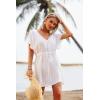 image:imageEkouaer Womens Swimsuit Coverup Short Sleeve Beach Cover Up Dress V Neck Bikini BeachwearWhite