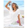 image:imageEkouaer Womens Swimsuit Coverup Short Sleeve Beach Cover Up Dress V Neck Bikini BeachwearWhite
