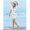 image:imageEkouaer Womens Swimsuit Coverup Short Sleeve Beach Cover Up Dress V Neck Bikini BeachwearWhite Floral01