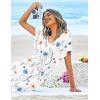 image:imageEkouaer Womens Swimsuit Coverup Short Sleeve Beach Cover Up Dress V Neck Bikini BeachwearWhite Floral01