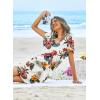 image:imageEkouaer Womens Swimsuit Coverup Short Sleeve Beach Cover Up Dress V Neck Bikini BeachwearWhite Leaf01