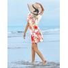image:imageEkouaer Womens Swimsuit Coverup Short Sleeve Beach Cover Up Dress V Neck Bikini BeachwearWhite Red Leaf01